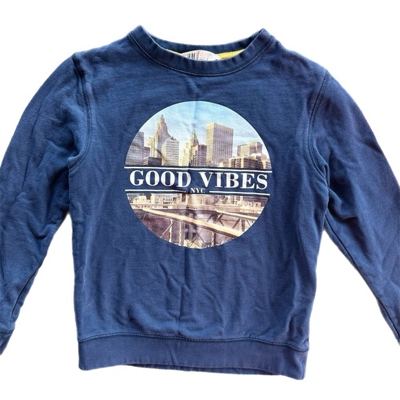 H&M  Boys Navy Blue Good Vibes Crewneck Sweatshirt Size 10-12 - Picture 1 of 6